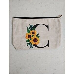 Beige Canvas Full Zip All Purpose Pouch Bag (Letter C)